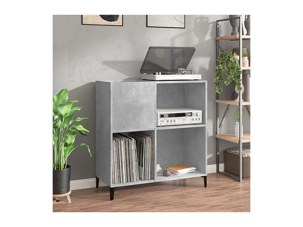 Platenkast 84,5x38x89 cm bewerkt hout betongrijs BE275834