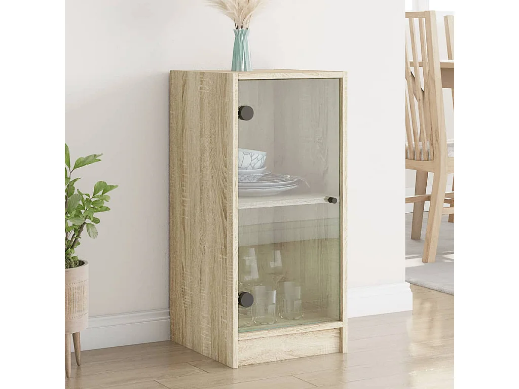 Armoire latérale avec portes en verre chêne sonoma 35x37x75,5cm FR51036
