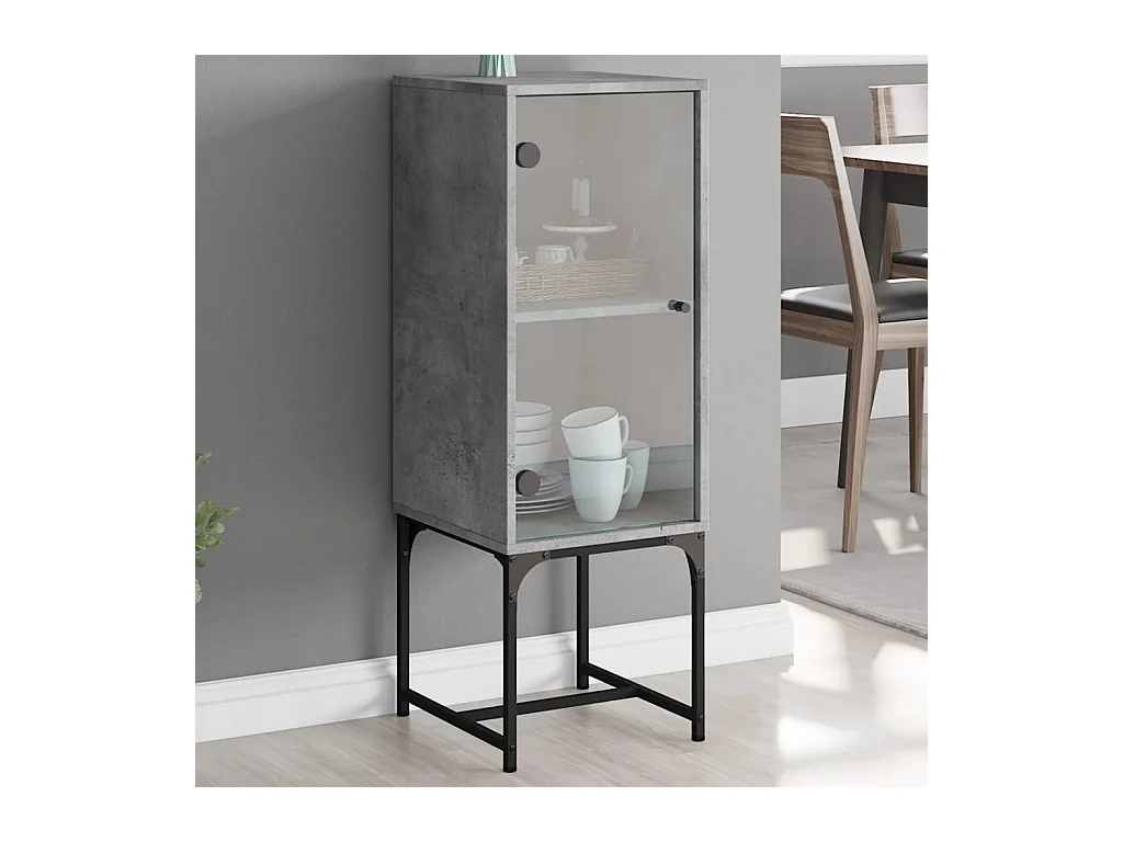Armoire latérale avec porte en verre gris béton 35x37x100 cm FR50185
