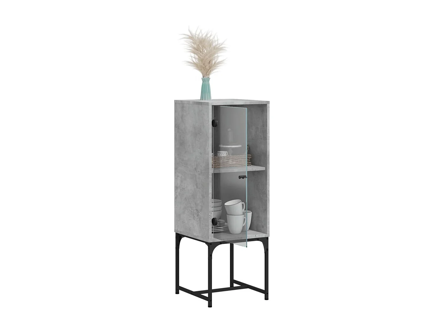 Armoire latérale avec porte en verre gris béton 35x37x100 cm FR50185