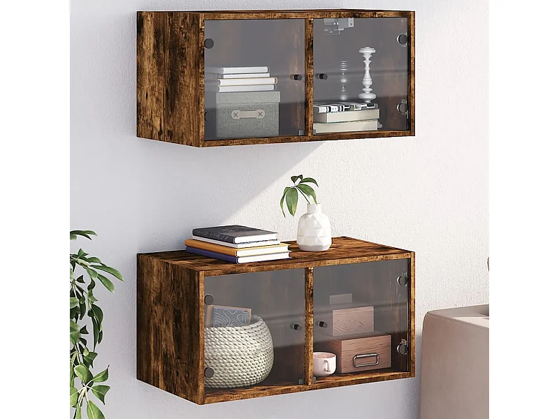 Armário parede c/ porta vidro 2 pcs 68,5x37x35 cm carvalho fumo PT373622