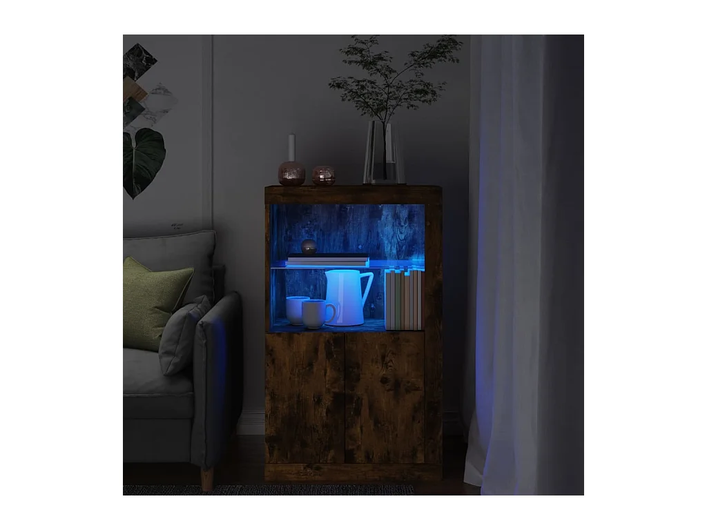 Armoire latérale avec lumières LED chêne fumé bois d'ingénierie FR36863