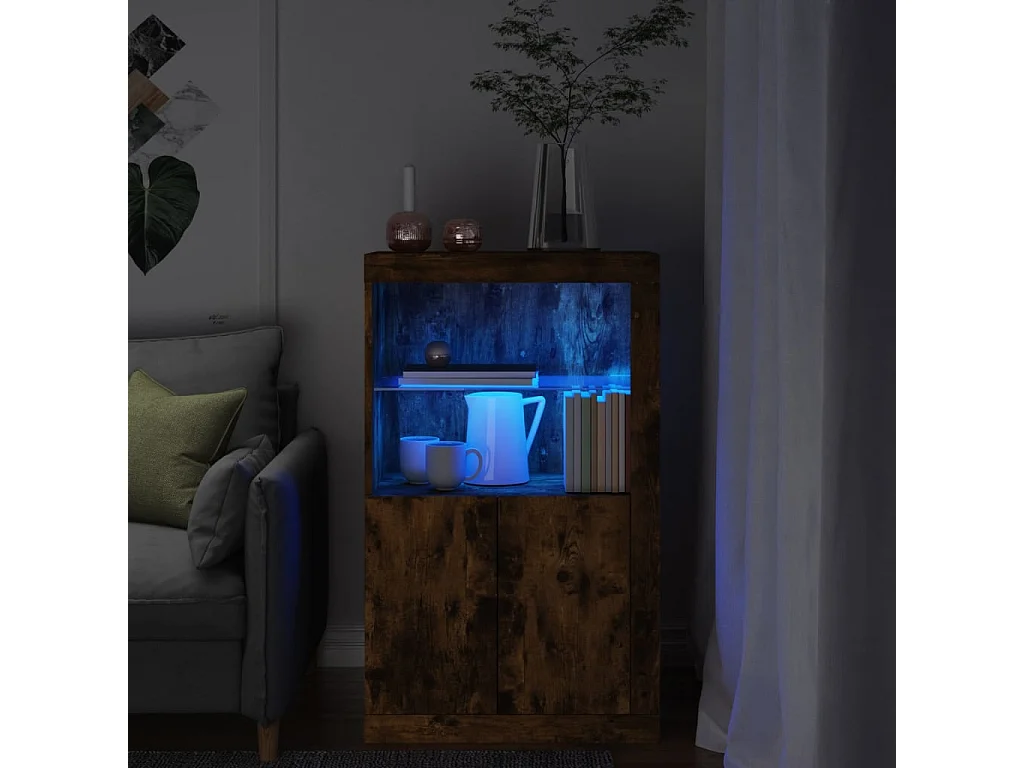 Armoire latérale avec lumières LED chêne fumé bois d'ingénierie FR36863