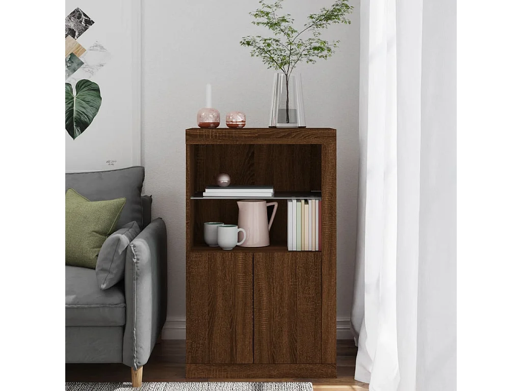 Armoire latérale avec lumières LED chêne marron bois ingénierie FR31920