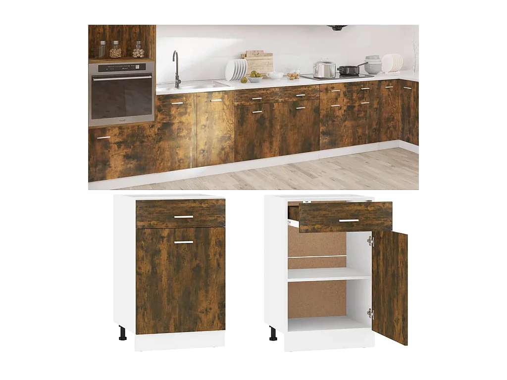 Armário inferior c/ gavetas 50x46x81,5 cm madeira proc. fumado PT435655