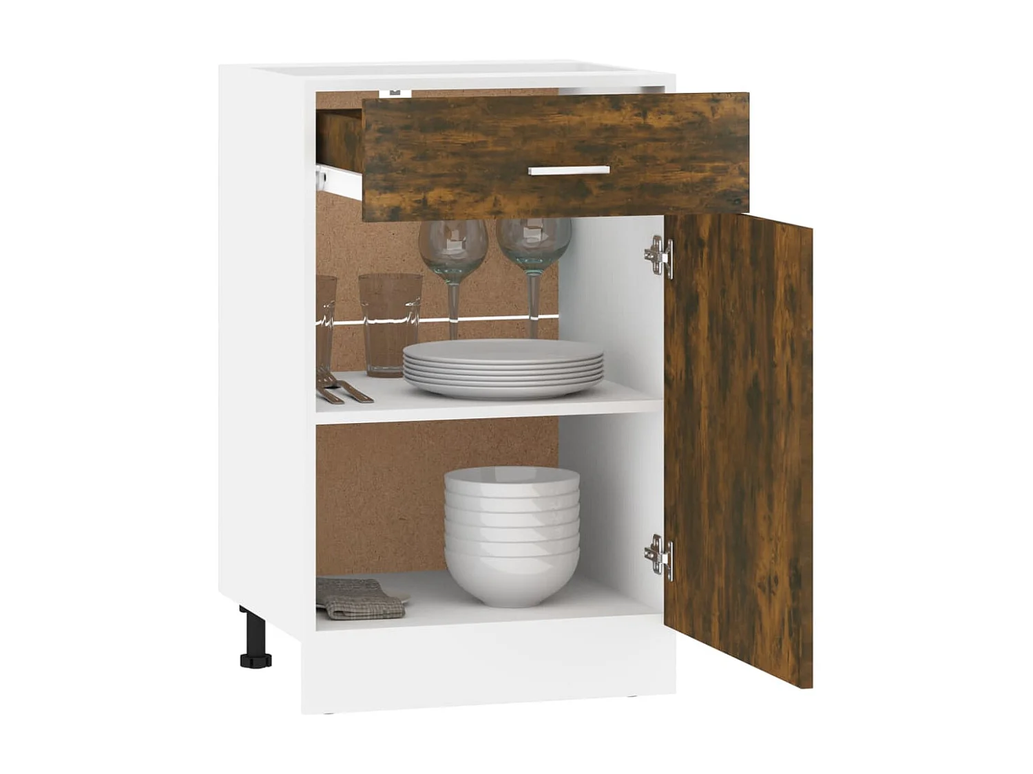 Armario bajo de cocina madera ingeniería roble ahumado ES213102