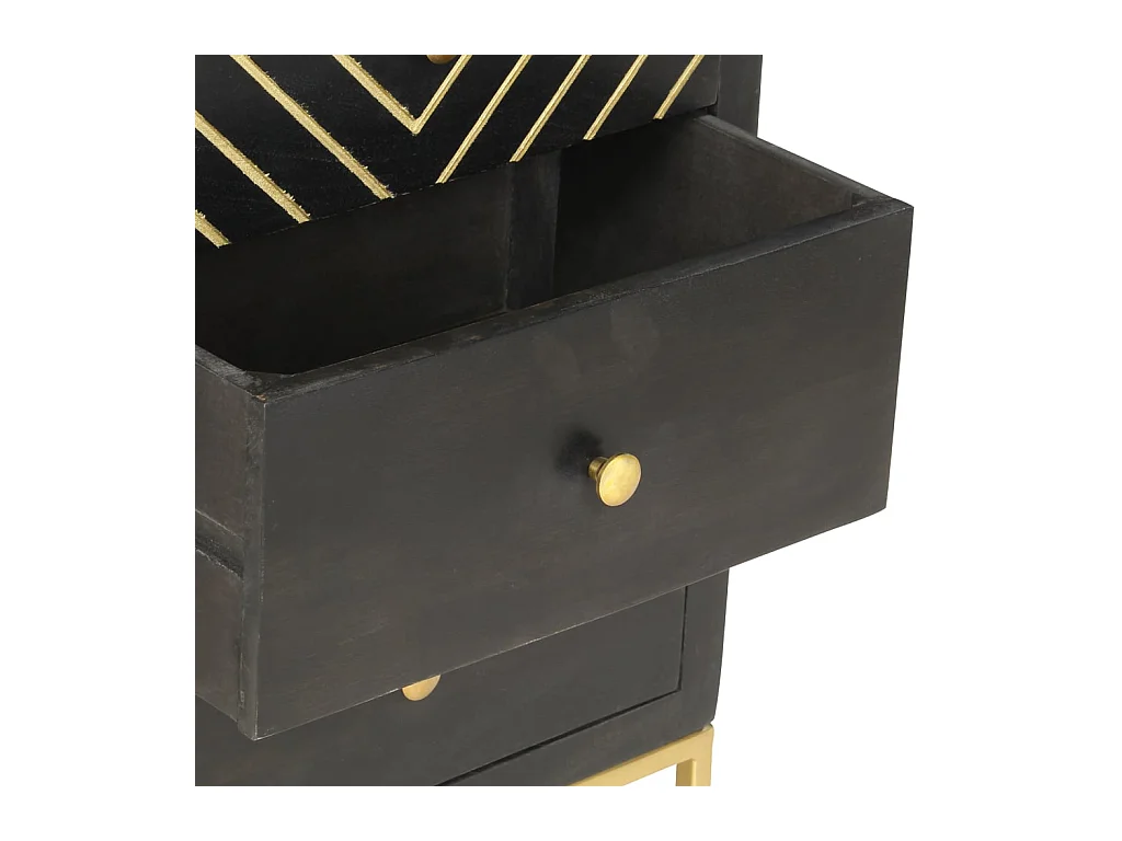 Cajonera de madera maciza de mango negro y dorado 45x30x105 cm ES495641