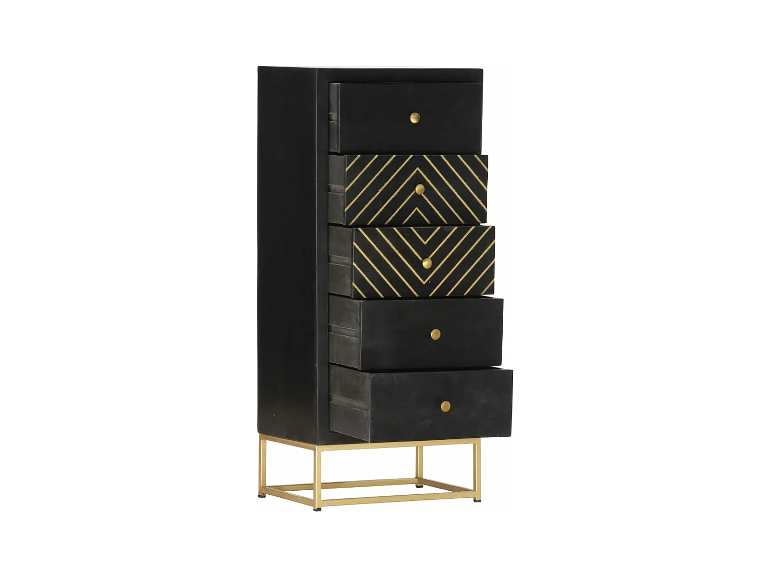Cajonera de madera maciza de mango negro y dorado 45x30x105 cm ES495641