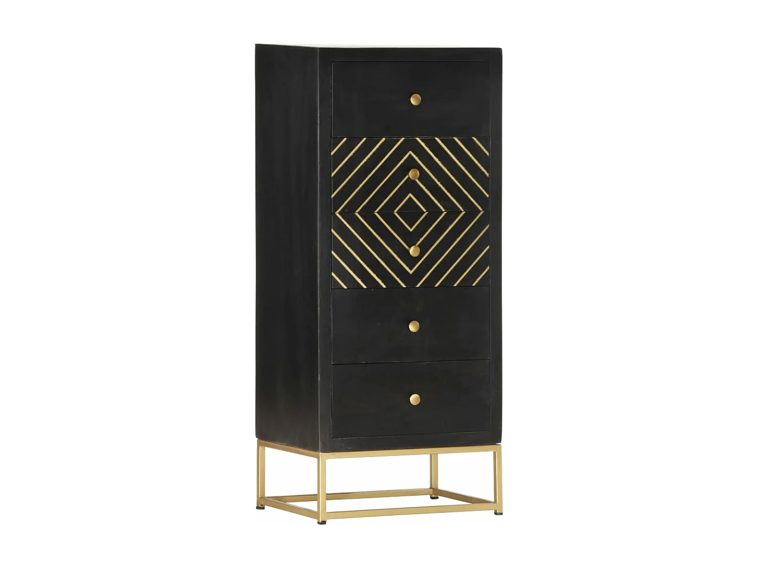Armoire à tiroirs Noir et doré 45x30x105 cm Bois de manguier FR21888