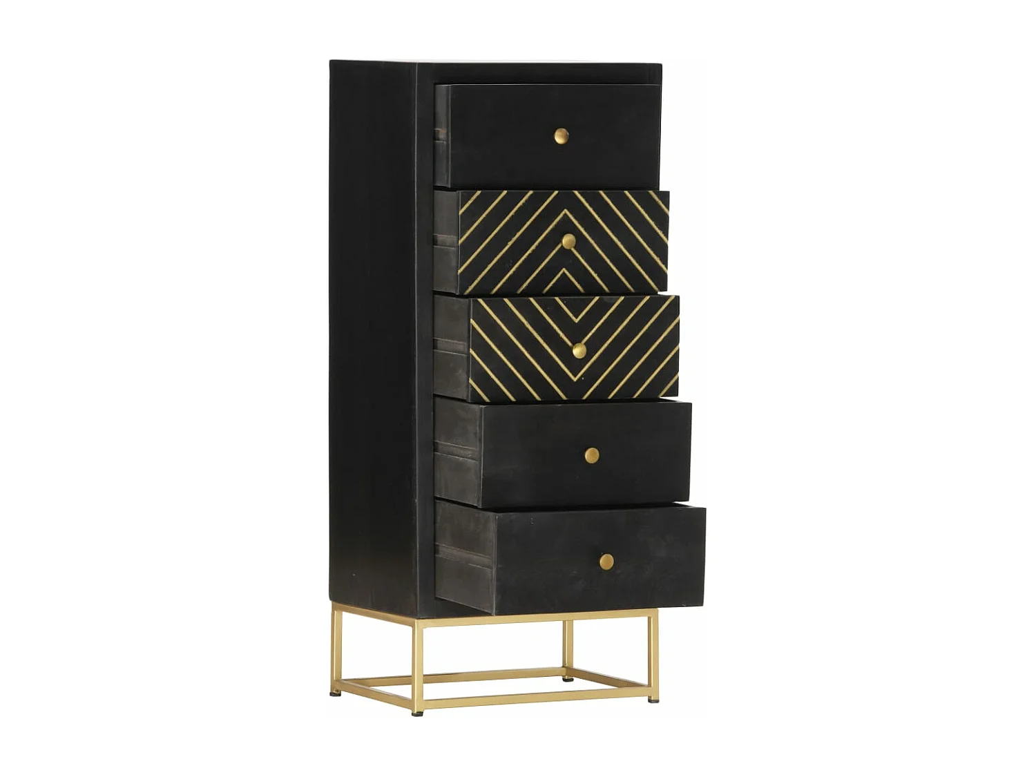 Armoire à tiroirs Noir et doré 45x30x105 cm Bois de manguier FR21888