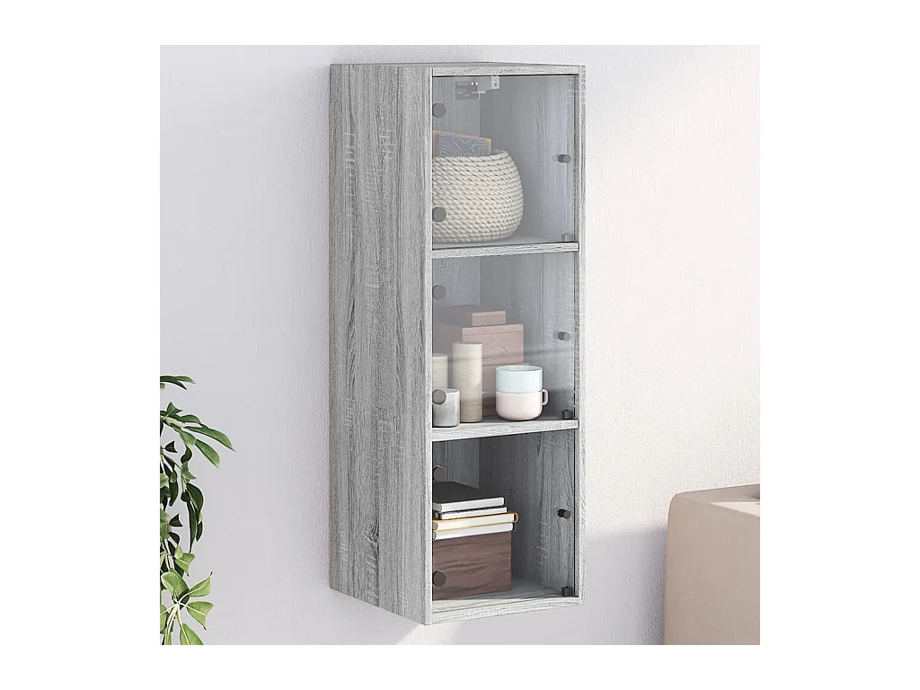Armoire murale avec portes en verre sonoma gris 35x37x100 cm FR33867