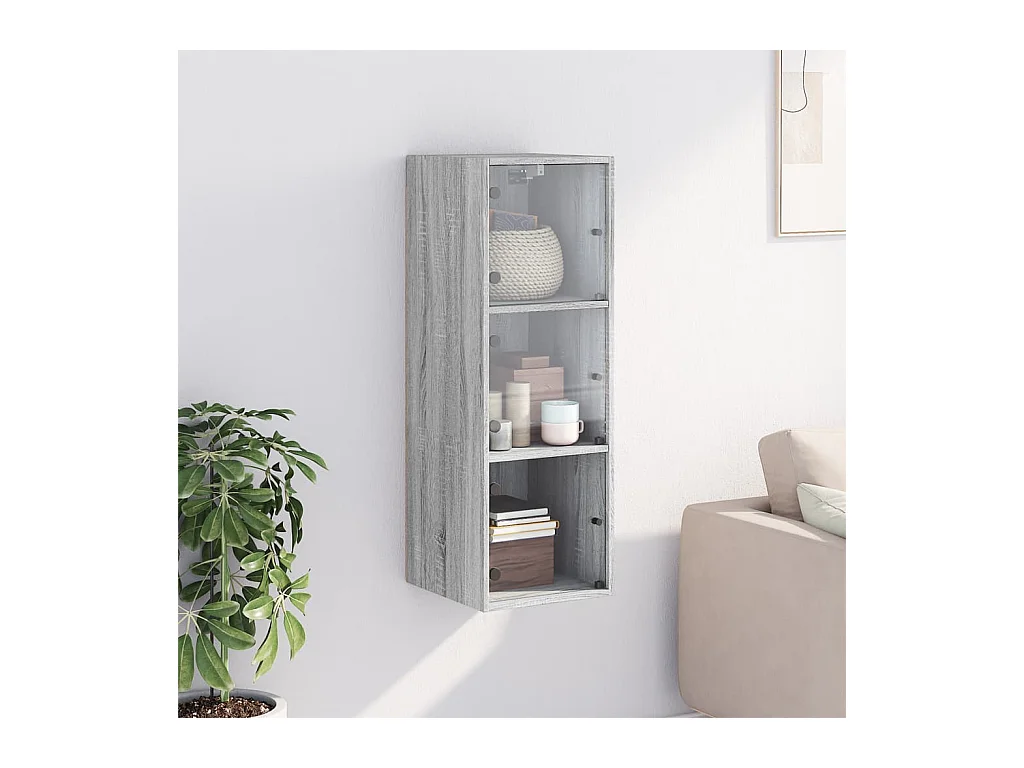 Armário de parede c/ portas de vidro 35x37x100 cm cinza sonoma PT423090