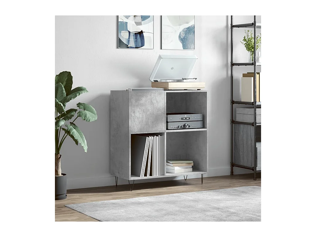 Mueble discos madera contrachapada gris hormigón 84,5x38x89 cm ES733634