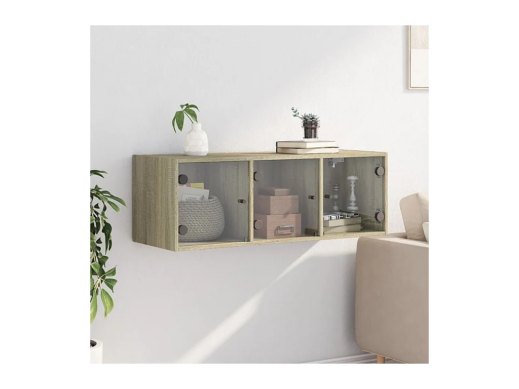 Armoire murale avec portes en verre chêne sonoma 102x37x35 cm FR84306