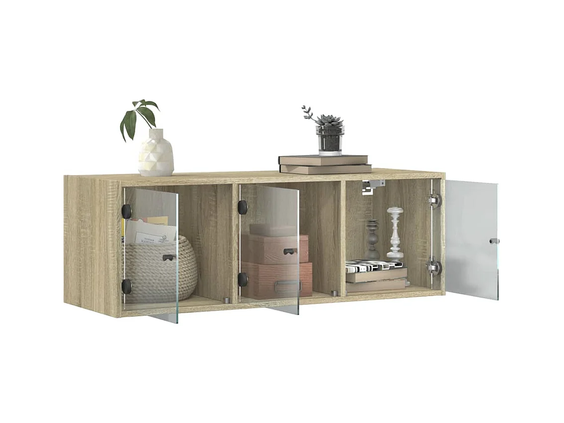Wandkast met glazen deuren 102x37x35 cm sonoma eikenkleurig BE743939