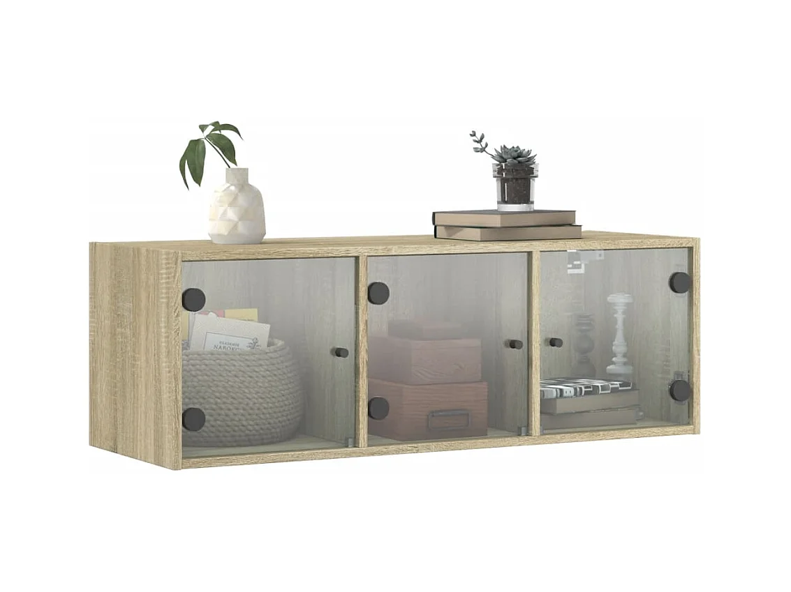 Wandkast met glazen deuren 102x37x35 cm sonoma eikenkleurig BE743939