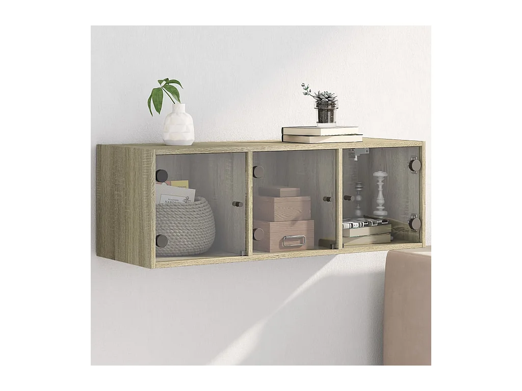 Wandkast met glazen deuren 102x37x35 cm sonoma eikenkleurig BE743939