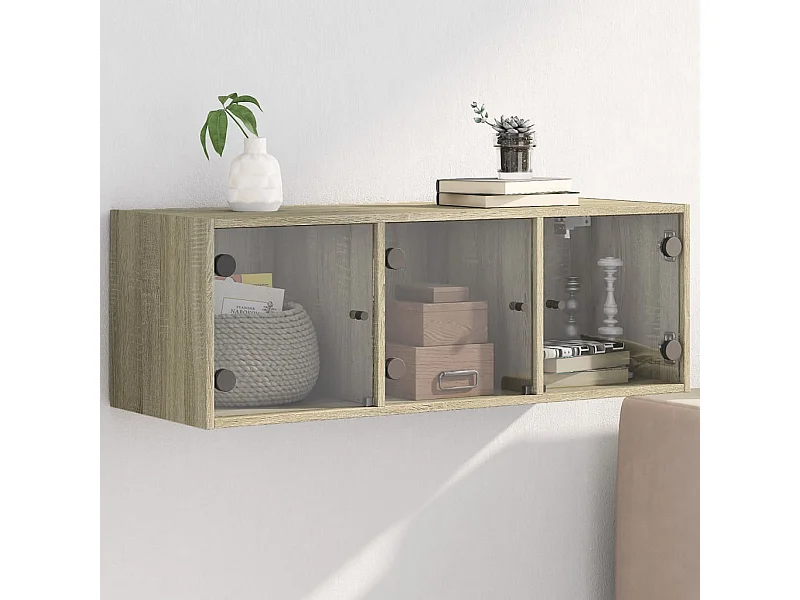 Armoire murale avec portes en verre chêne sonoma 102x37x35 cm FR84306