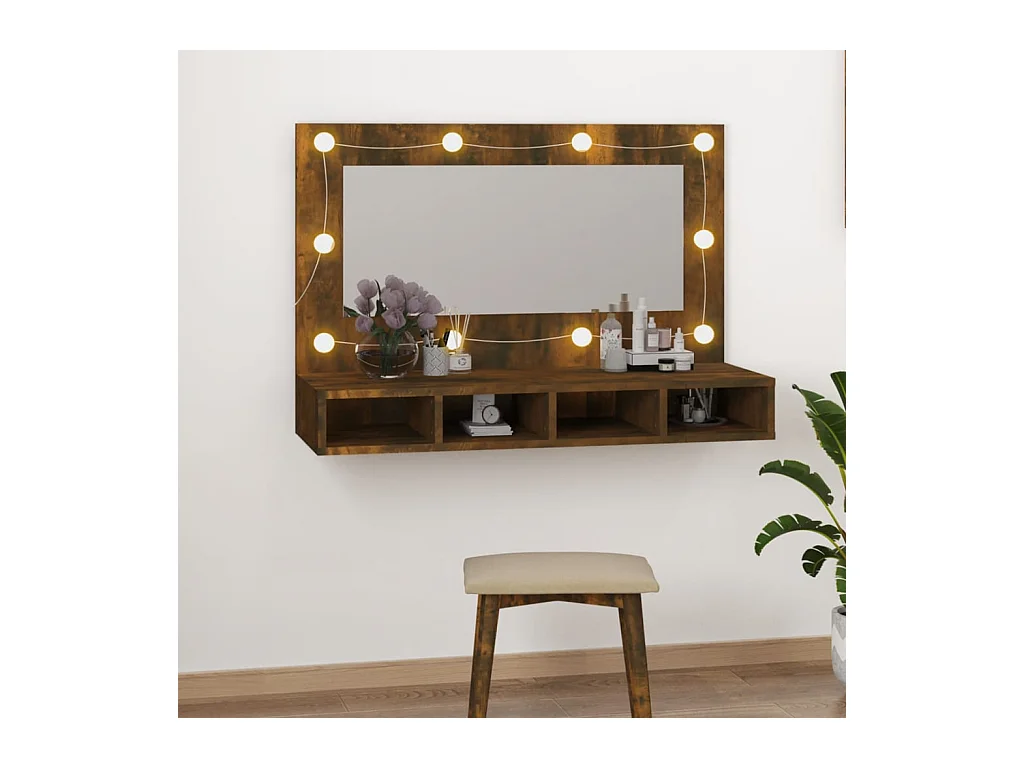 Armoire à miroir avec LED Chêne fumé 90x31,5x62 cm FR33181