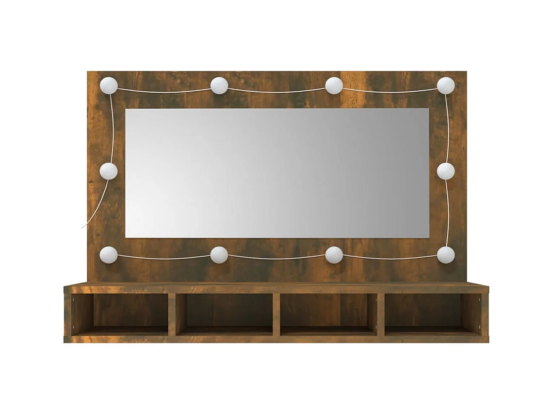 Mueble con espejo y LED color roble ahumado 90x31,5x62 cm ES503068