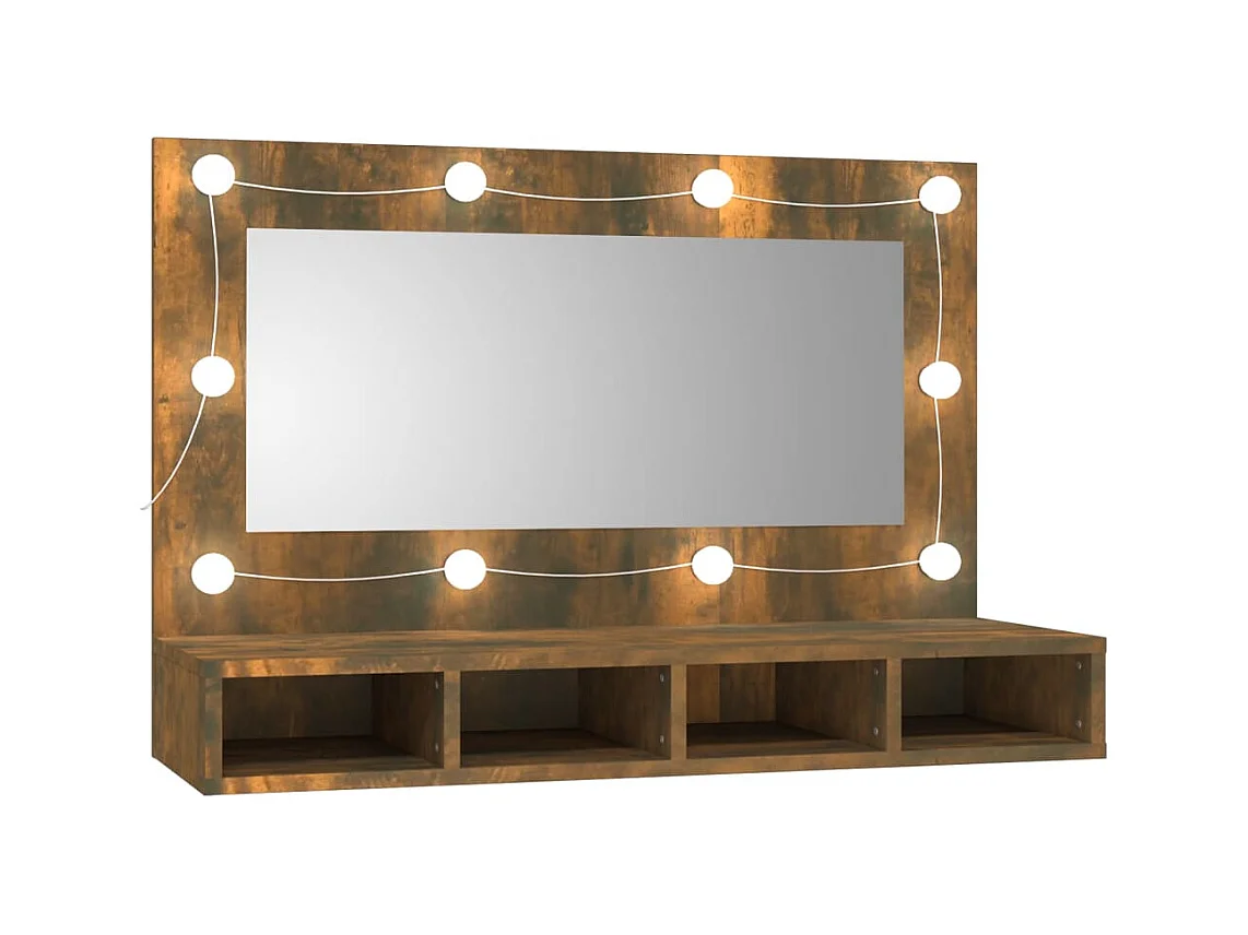 Mueble con espejo y LED color roble ahumado 90x31,5x62 cm ES503068
