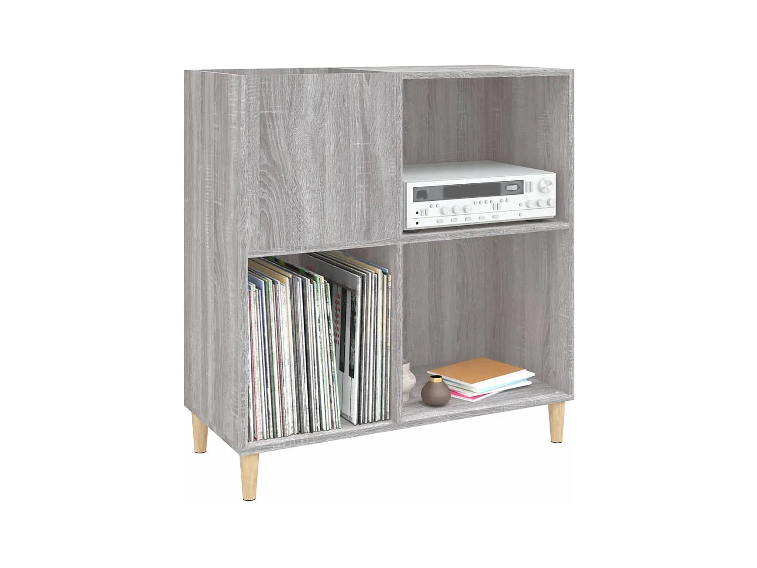 Platenkast 84,5x38x89 cm bewerkt hout grijs sonoma eikenkleurig BE252189