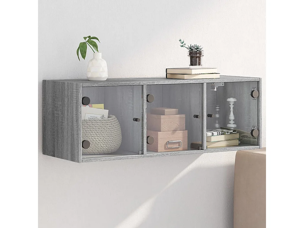 Armoire murale avec portes en verre sonoma gris 102x37x35 cm FR15952