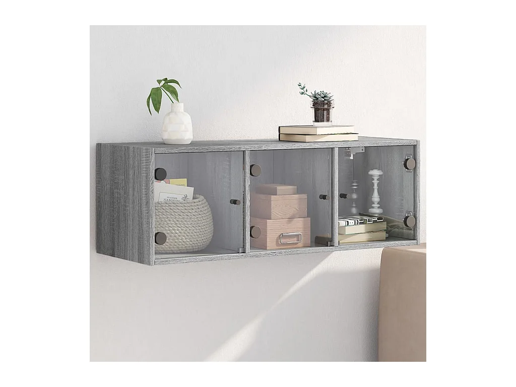 Armoire murale avec portes en verre sonoma gris 102x37x35 cm FR15952