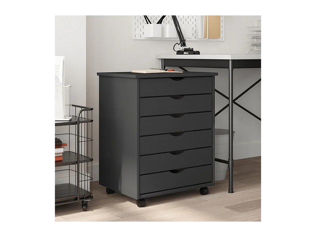 Armoire roulante avec tiroirs MOSS gris bois de pin solide FR31834