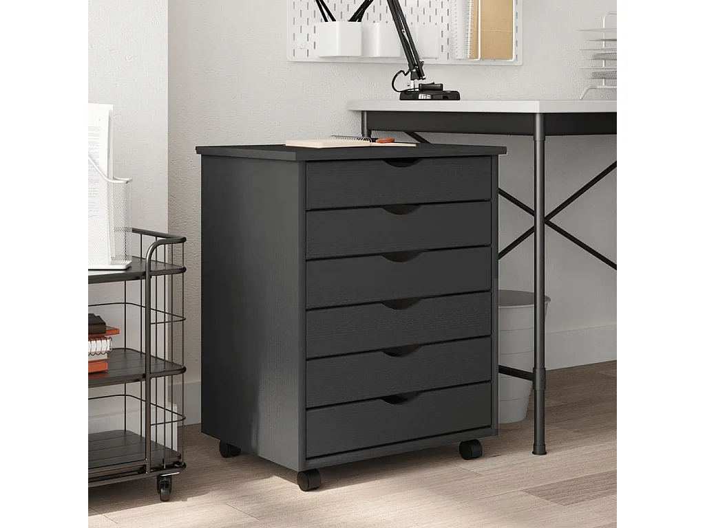 Armoire roulante avec tiroirs MOSS gris bois de pin solide FR31834