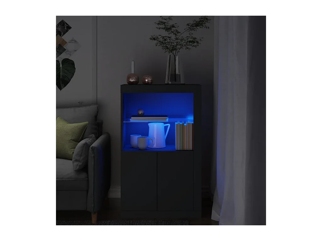 Armoire latérale avec lumières LED noir bois d'ingénierie FR86493