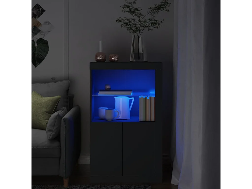 Armoire latérale avec lumières LED noir bois d'ingénierie FR86493