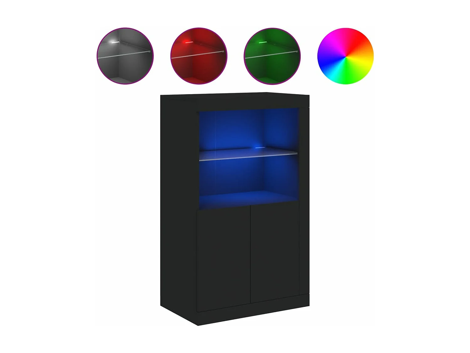 Armoire latérale avec lumières LED noir bois d'ingénierie FR86493