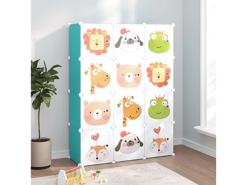 Armoire de rangement pour enfants avec 12 cubes Vert PP FR48277