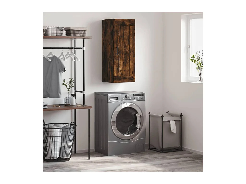 Armario de pared madera ingeniería roble ahumado 34,5x34x90 cm ES191495