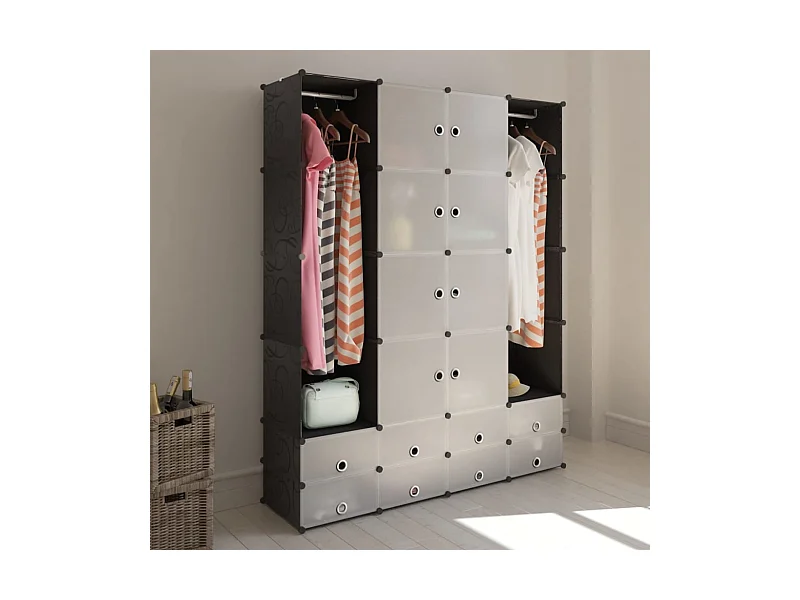 Armario modular 18 compartimentos negro y blanco 37x146x180,5cm ES702520