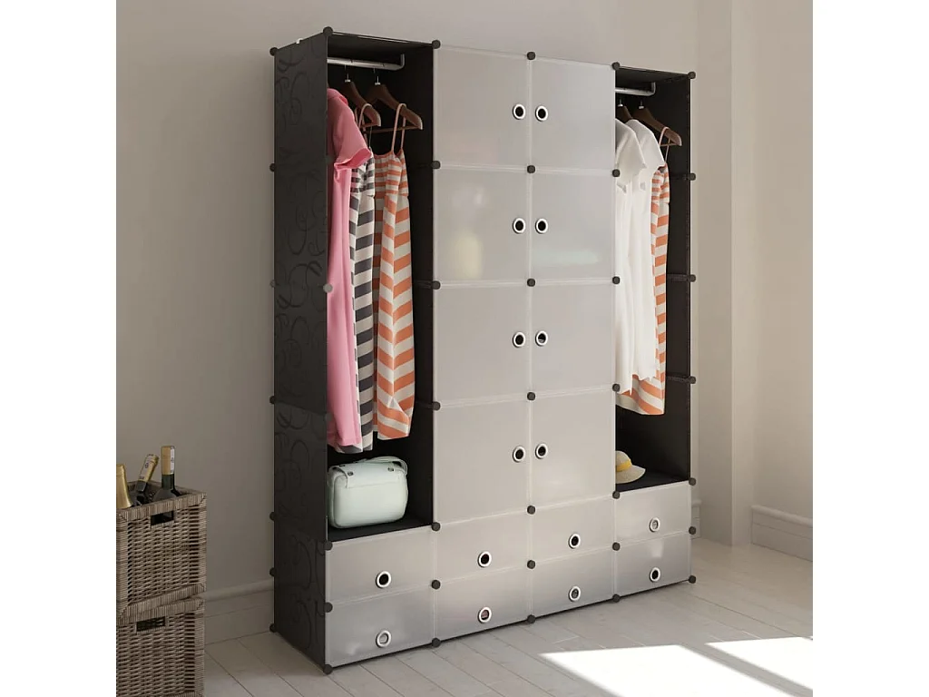 Armoire modulaire 18 compartiments Noir et blanc 37x146x180,5cm FR14610