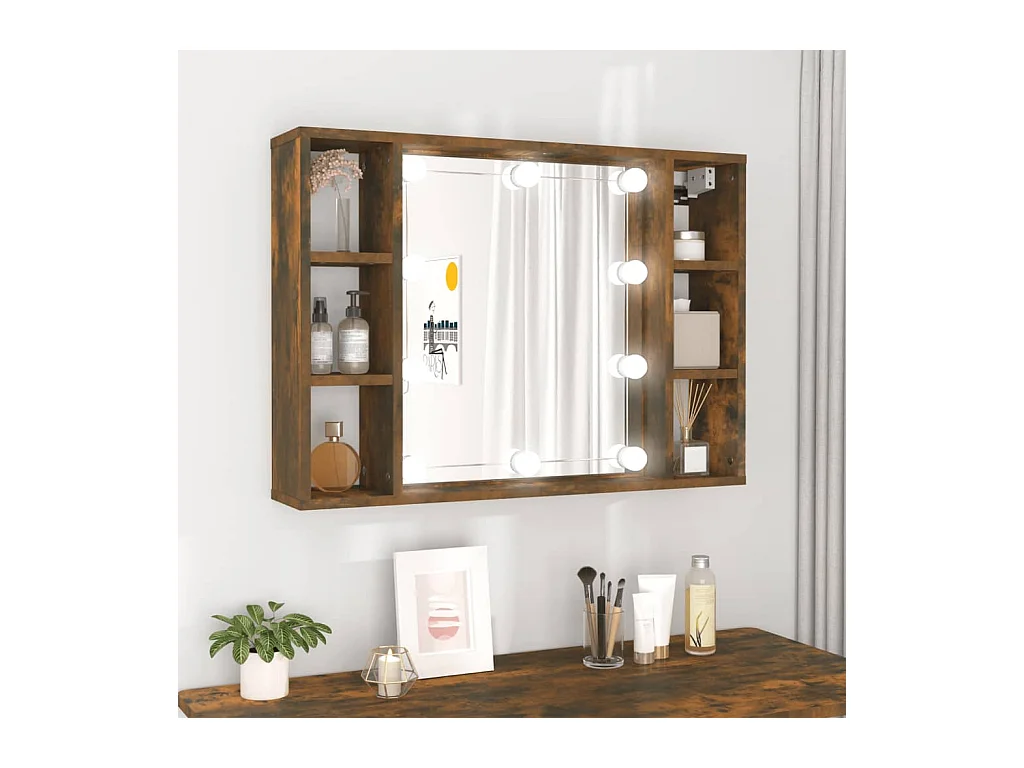 Armoire à miroir avec LED Chêne fumé 76x15x55 cm FR52479