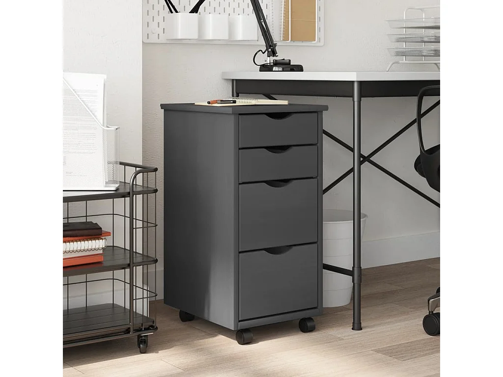 Armoire roulante avec tiroirs MOSS gris bois de pin solide FR41872