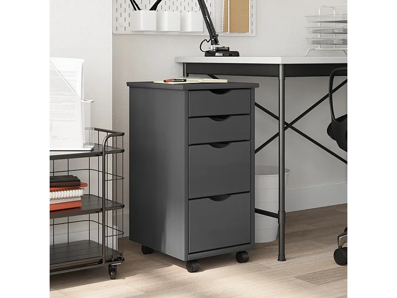 Armoire roulante avec tiroirs MOSS gris bois de pin solide FR41872