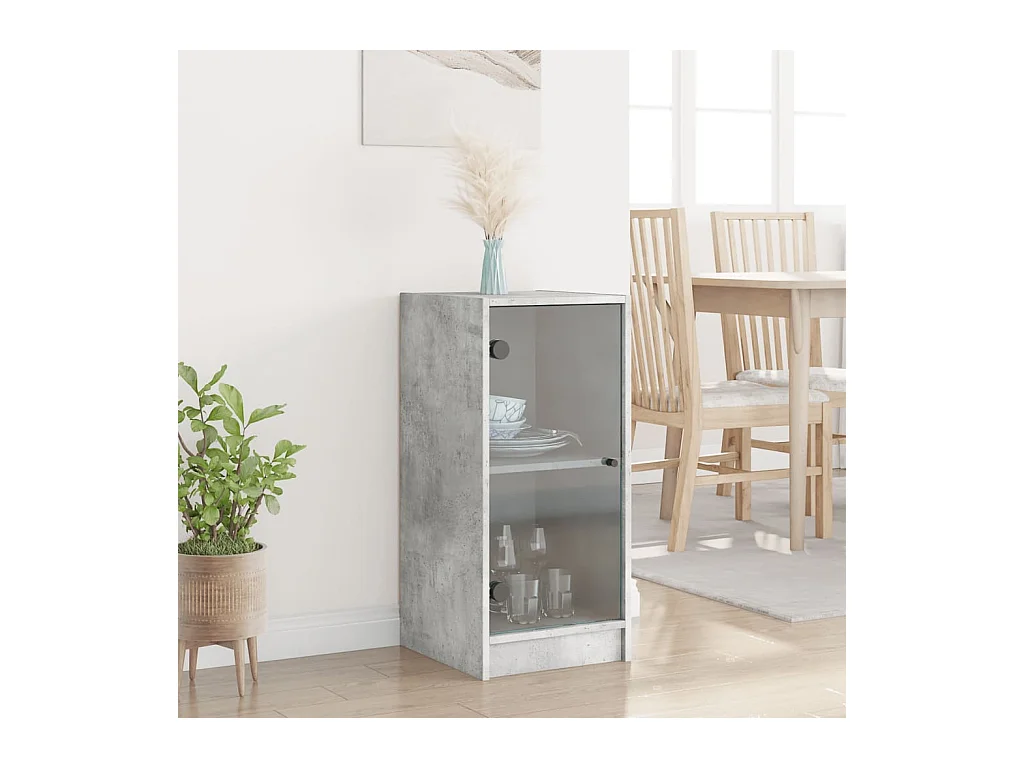Armoire latérale avec portes en verre gris béton 35x37x75,5 cm FR63659
