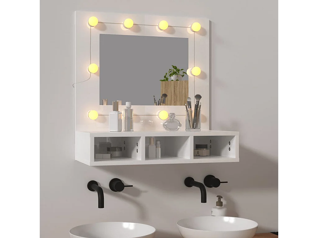 Armoire à miroir avec LED Blanc brillant 60x31,5x62 cm FR93981