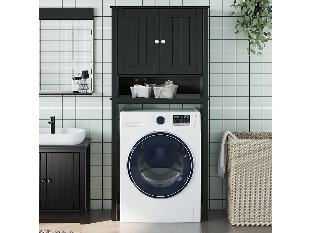 Armoire pour machine à laver BERG noir bois massif FR24615