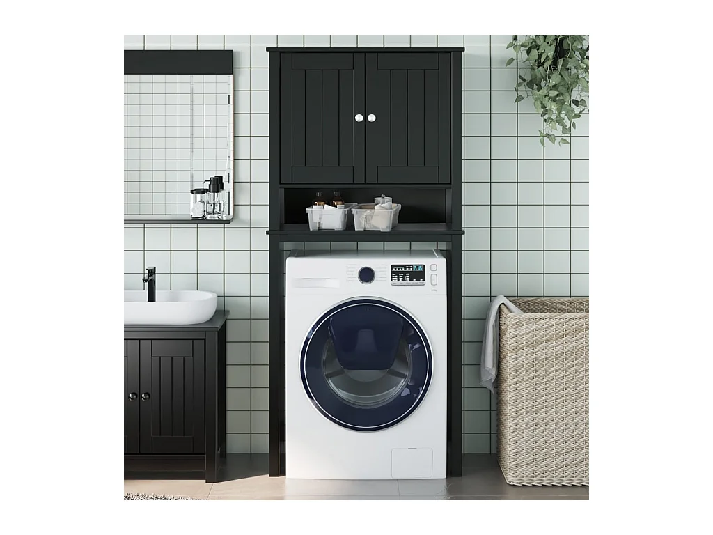 Mueble para lavadora BERG madera maciza negro 76x27x164,5 cm ES357254