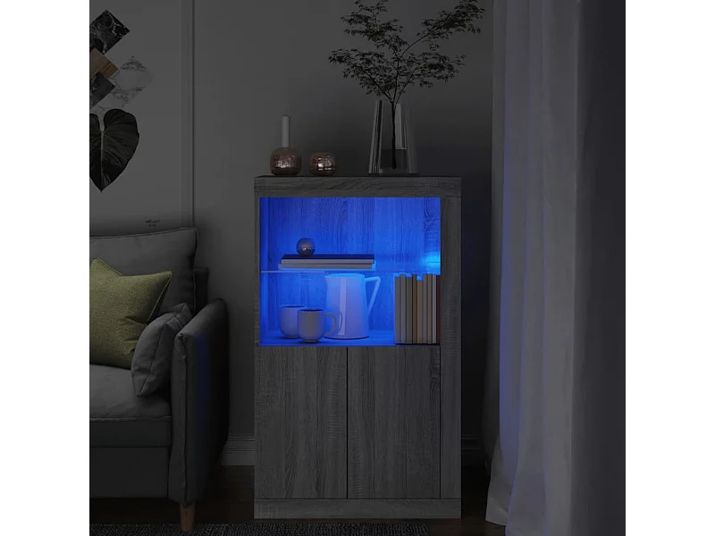 Armoire latérale et lumières LED sonoma gris bois d'ingénierie FR37713