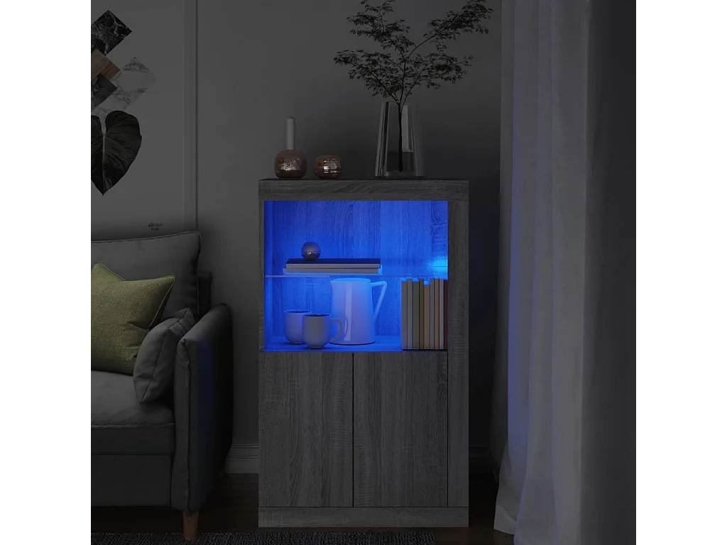Armoire latérale et lumières LED sonoma gris bois d'ingénierie FR37713