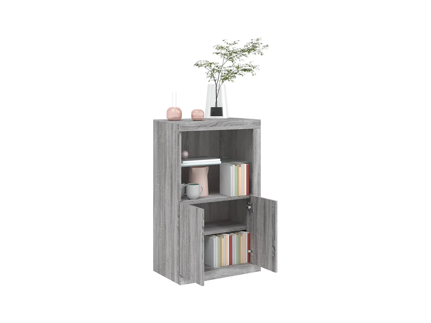 Armoire latérale et lumières LED sonoma gris bois d'ingénierie FR37713