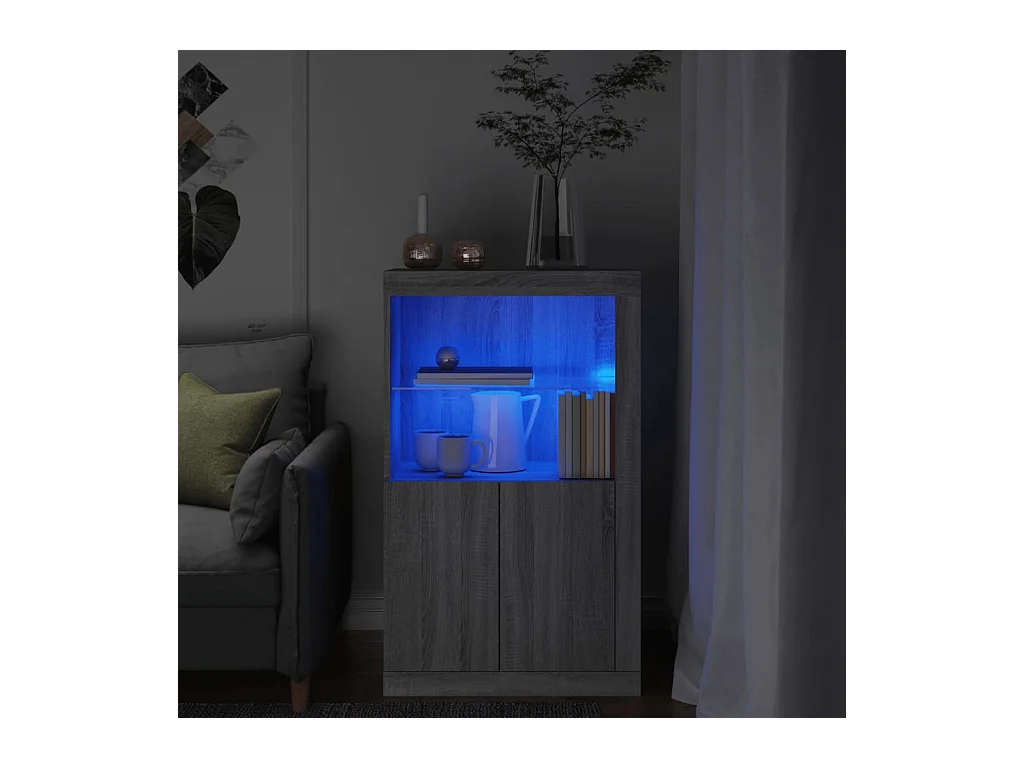 Armoire latérale et lumières LED sonoma gris bois d'ingénierie FR37713
