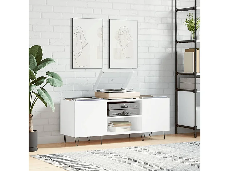 Platenkast 121x38x48 cm bewerkt hout wit BE163277