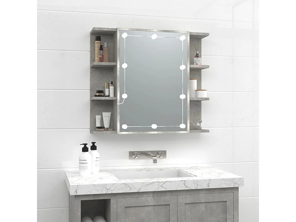 Armoire à miroir avec LED Gris béton 70x16,5x60 cm FR85320